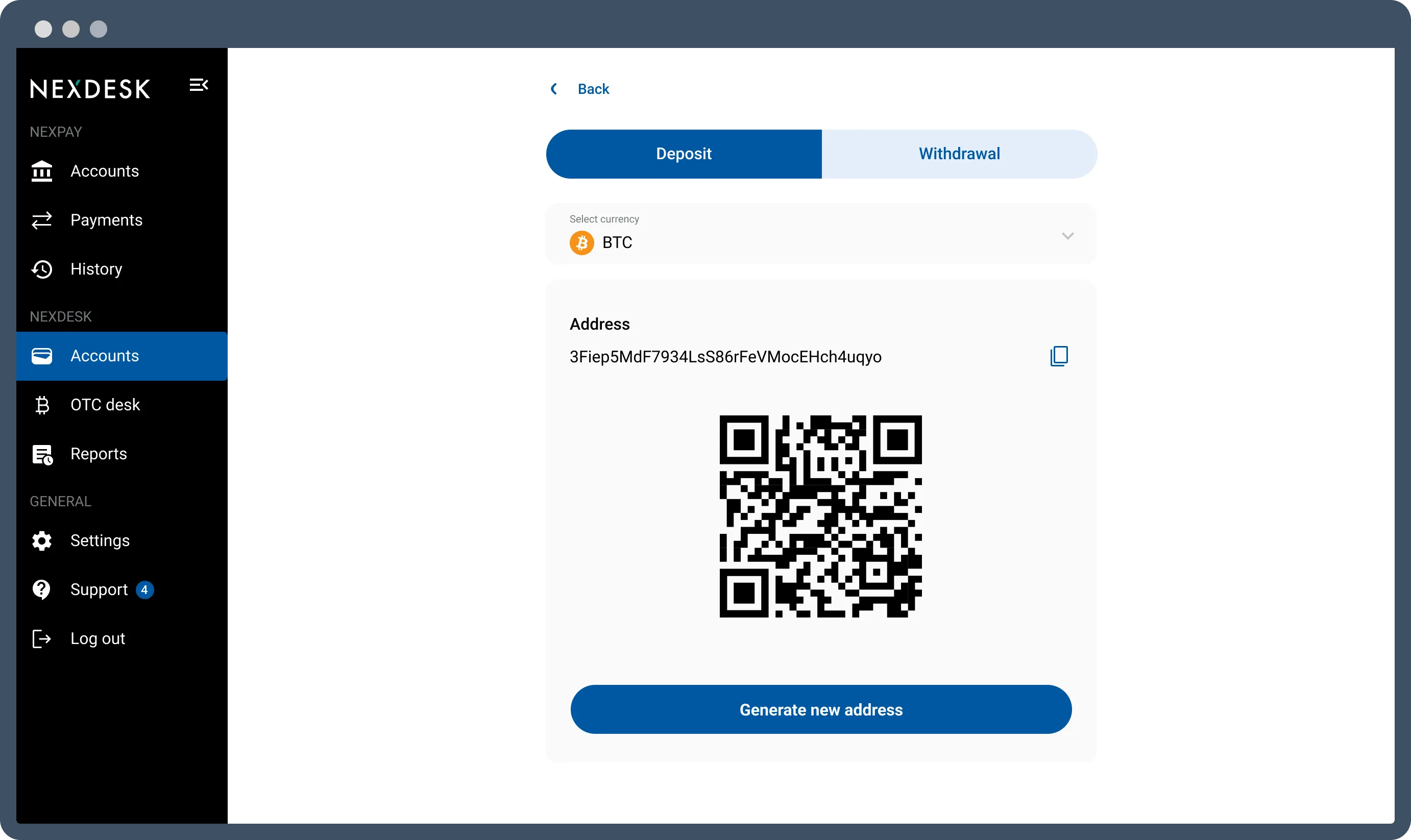 Deposit crypto to your Nexdesk account
