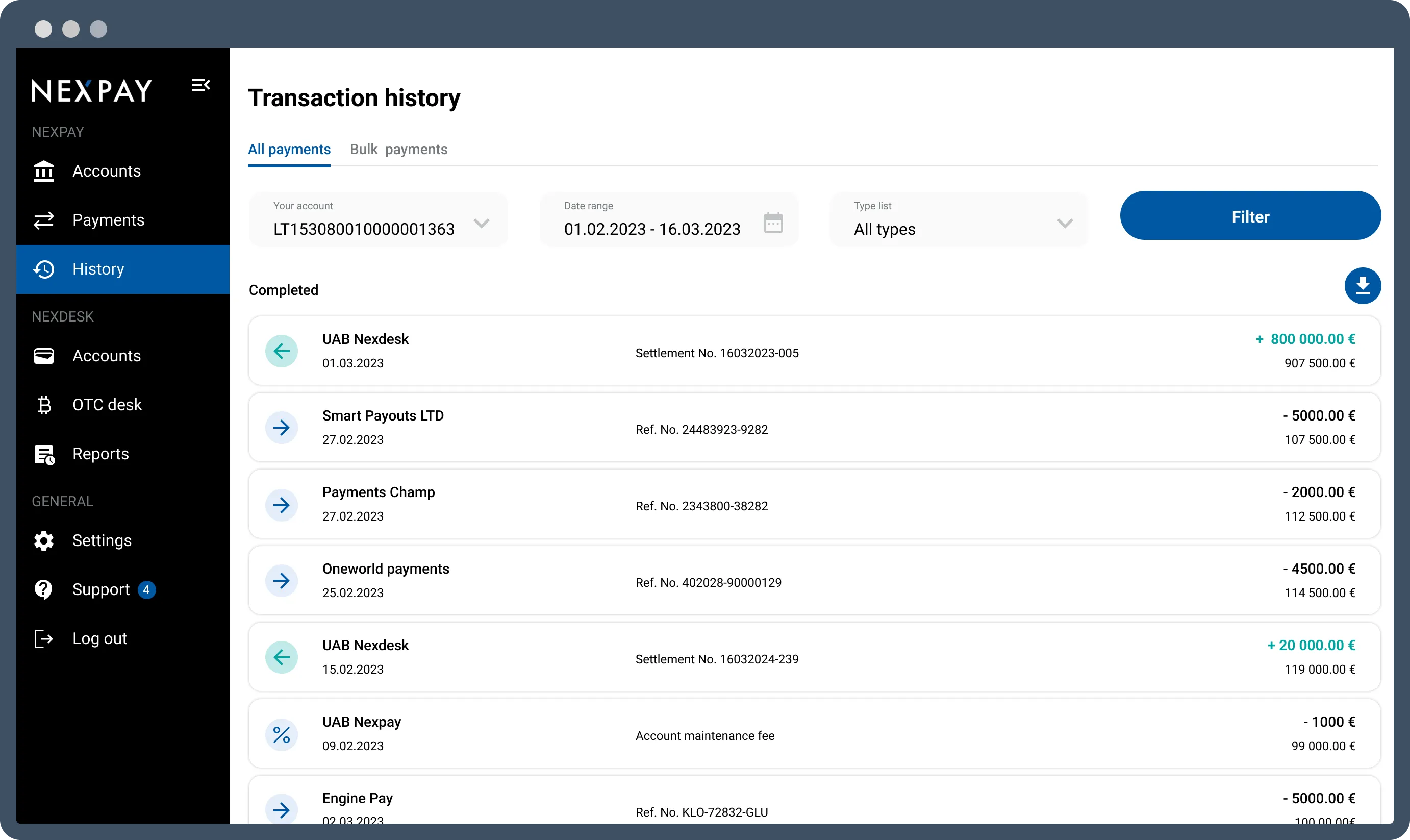 Settlement to Nexpay account